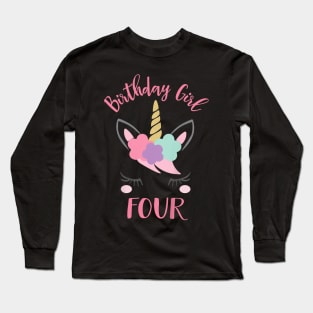 Kids 4Th Birthday Girl Unicorn Fourth Birthday Long Sleeve T-Shirt